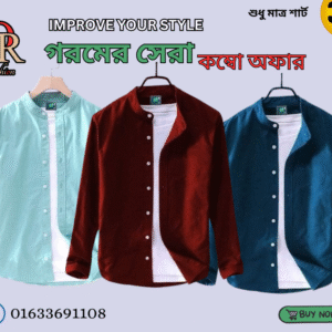 Men's Premium Quality Solid Band collar 3 Pics Combo Pack Long Sleeve Shirt