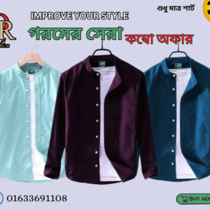 Men's Premium Quality Solid Band collar 3 Pics Combo Pack Long Sleeve Shirt