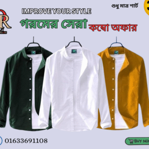 Men's Premium Quality Solid Band collar 3 Pics Combo Pack Long Sleeve Shirt