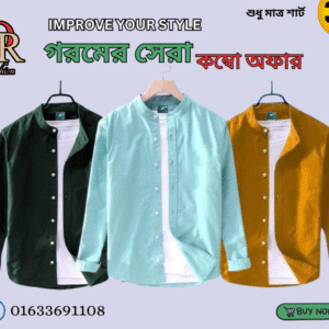 Men's Premium Quality Solid Band collar 3 Pics Combo Pack Long Sleeve Shirt