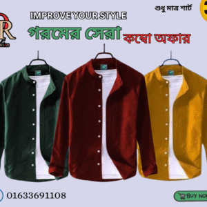 Men's Premium Quality Solid Band collar 3 Pics Combo Pack Long Sleeve Shirt