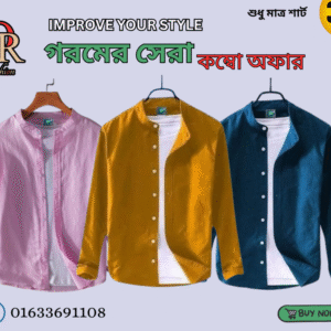 Men's Premium Quality Solid Band collar 3 Pics Combo Pack Long Sleeve Shirt