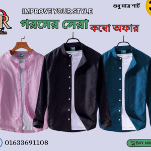 Men's Premium Quality Solid Band collar 3 Pics Combo Pack Long Sleeve Shirt